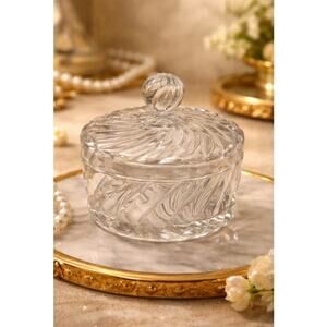 Vintage Baccarat Crystal Swirl Jar w/ Lid Signed Déposé Art Deco Era